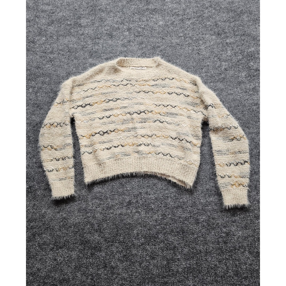 Altar'd State Cream Textured Knit Pullover Crewneck Striped Soft Sweater Medium